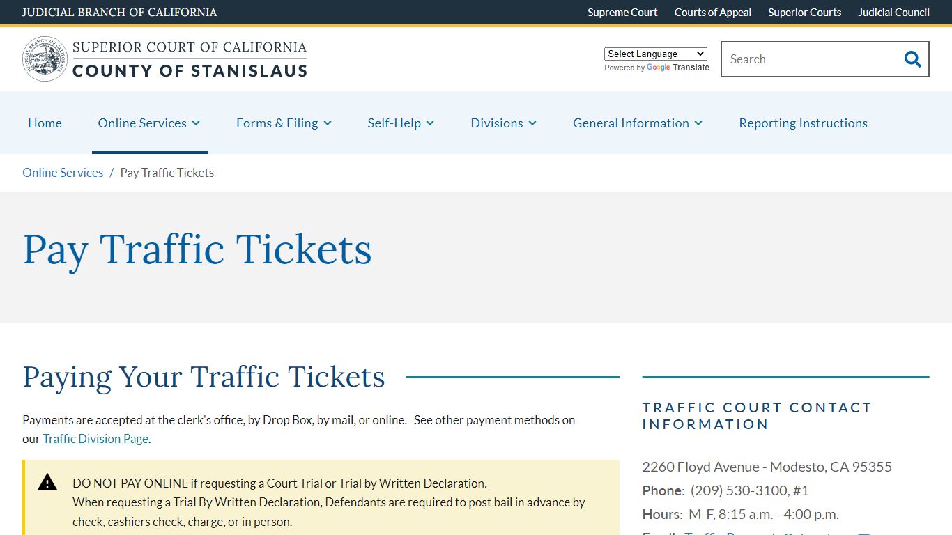 Pay Traffic Tickets | Superior Court of California | County of Stanislaus