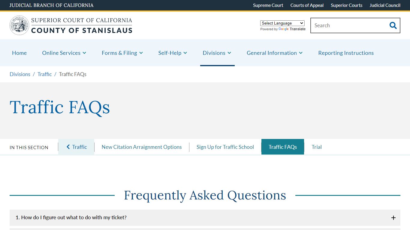 Traffic FAQs | Superior Court of California | County of Stanislaus